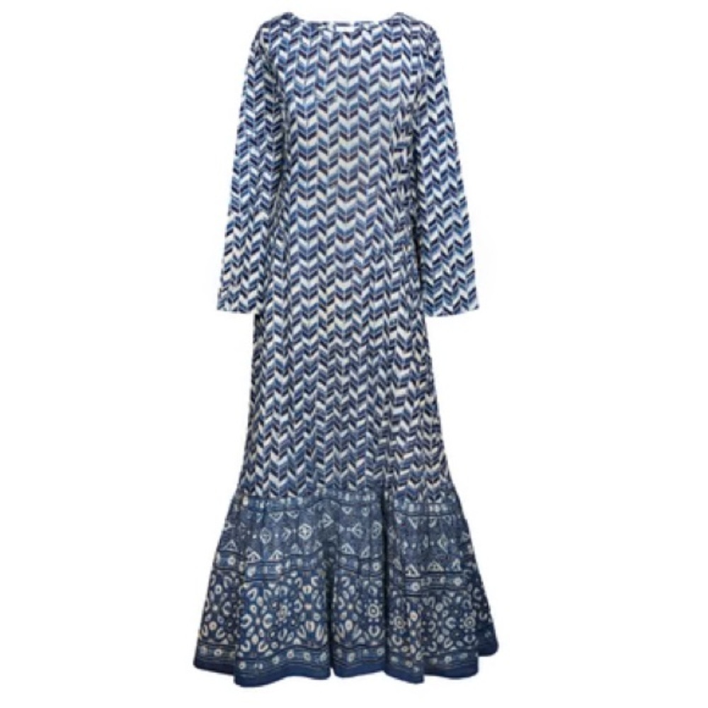 New! Pax Philomena x Anthropologie Prisma Indigo Mermaid Kaftan Maxi Dress💙Small - Picture 5 of 13